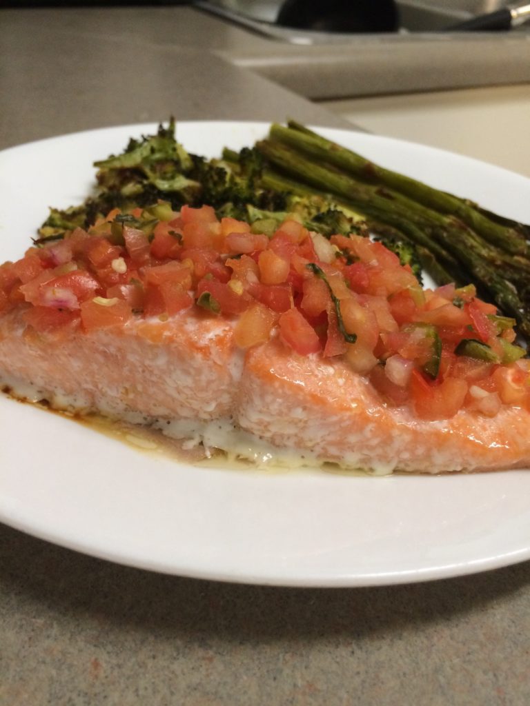 Easy Baked Salmon Recipe with Salsa and Roasted Vegetables