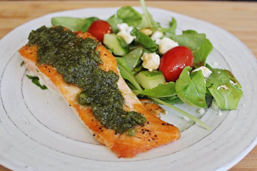 Salmon with Walnut Pesto