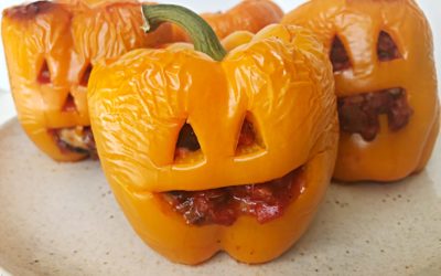 Jack-O-Lantern Vegan Stuffed Peppers