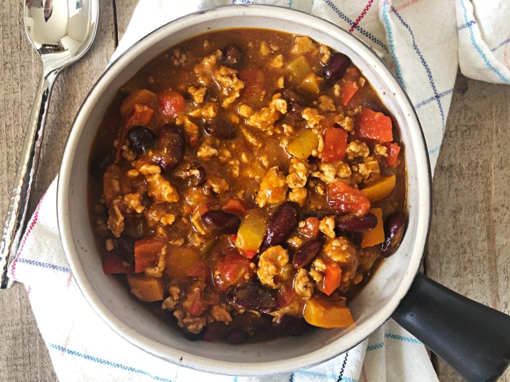 bowl of pumpkin turkey chili