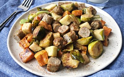 Breakfast Harvest Hash with Sausage, Sweet Potatoes and Brussels