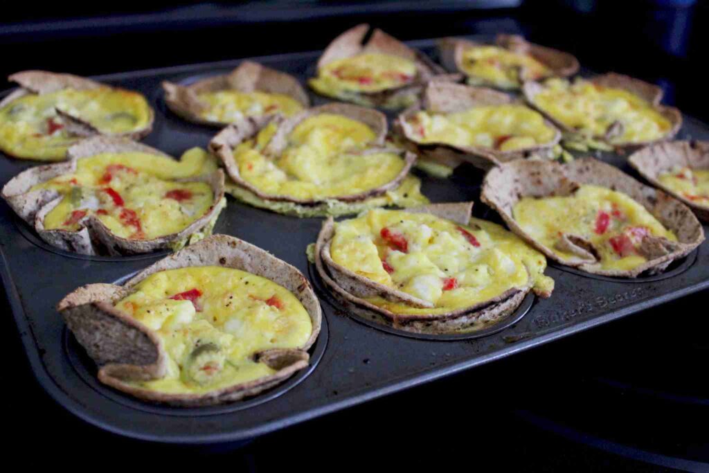egg muffins in a tin with flatbread