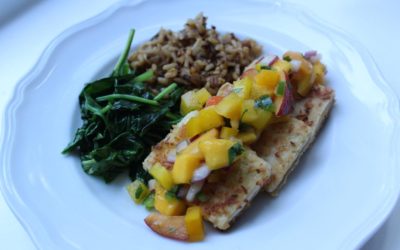 Coconut-Crusted Tofu with Peach Mango Salsa