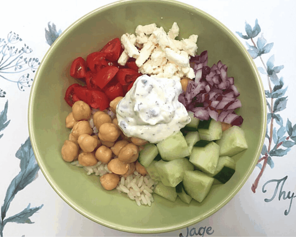 vegetarian greek rice bowl