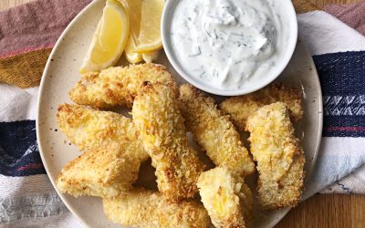 Air Fried Cod Nuggets with Lemon Dill Sauce