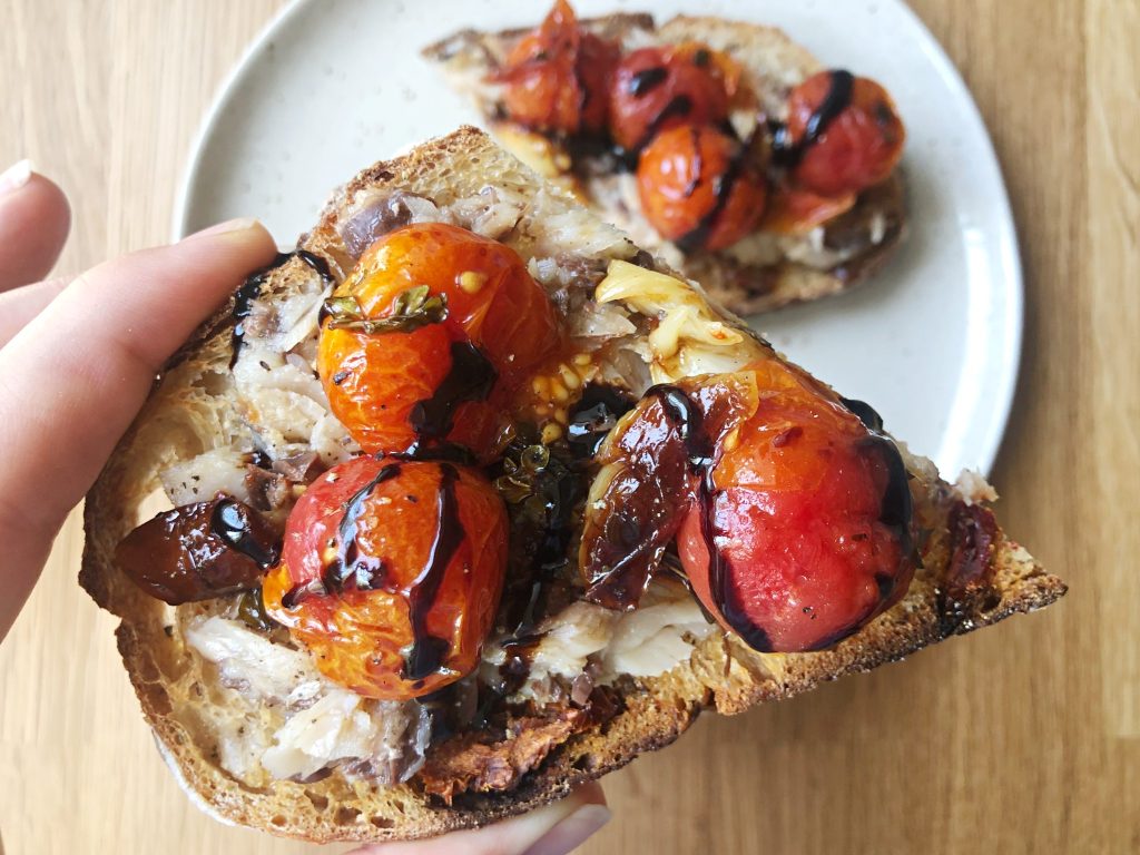 food for the elderly sardines and roasted tomatoes on toast
