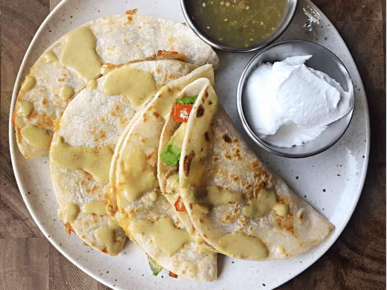 refried bean and avocado too much fiberquesadilla