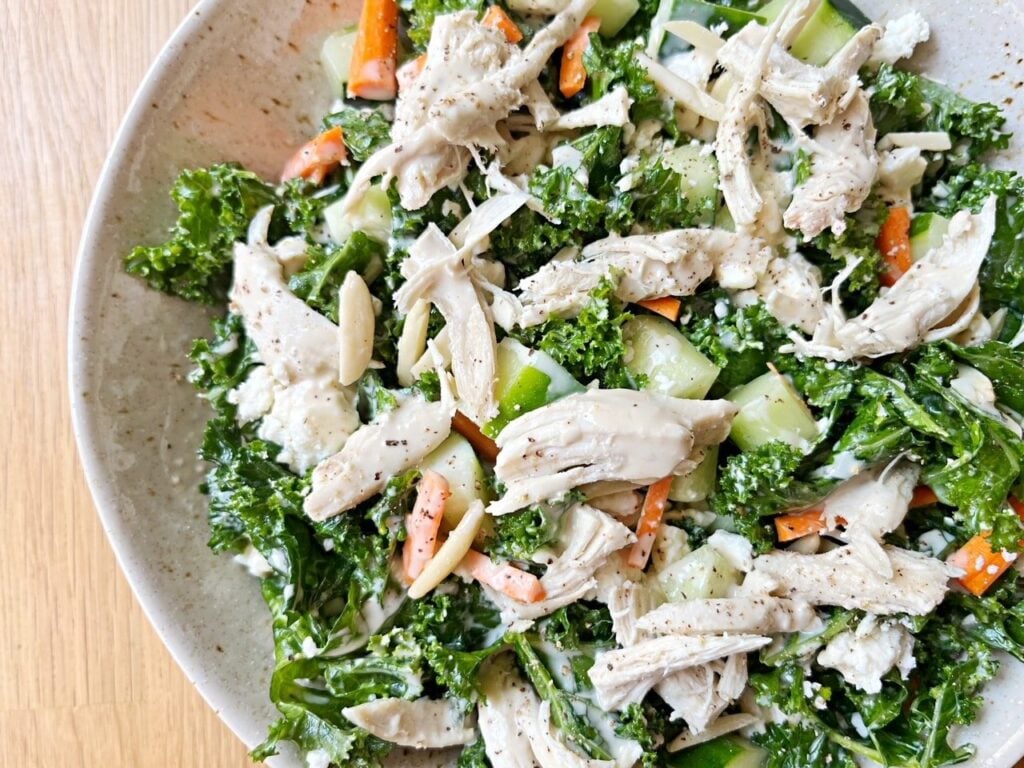 kale salad meal with tahini dressing