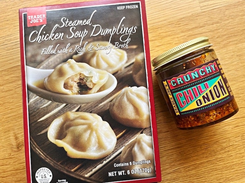 trader joe's lunches chicken soup dumplings and chili onion crunch