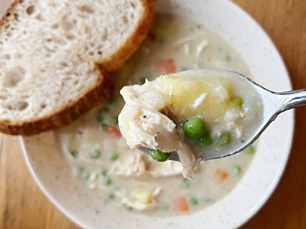 creamy chicken pot pie soup with bread