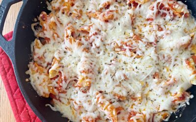 Cheesy Gluten Free Baked Pasta with Beef and Marinara